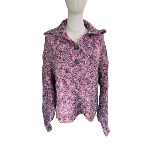 Free People Stellar Knit Pullover Sweater Pink Boucle Collared Button Size S - Picture 10 of 12